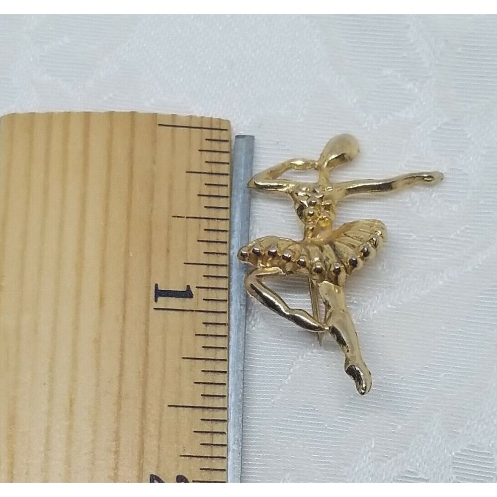 Ballerina Pin Vintage Gold Tone Brooch C Catch Ballet Dancer Toe Bended Knee - Picture 11 of 11